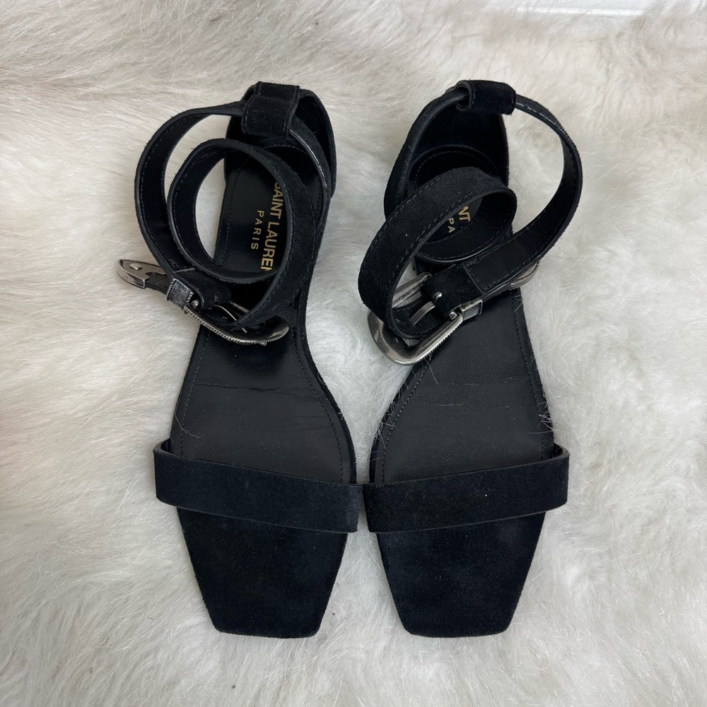 Saint Laurent Mica Buckle Suede Flat Gladiator Moto Sandals 36 - Picture 8 of 13